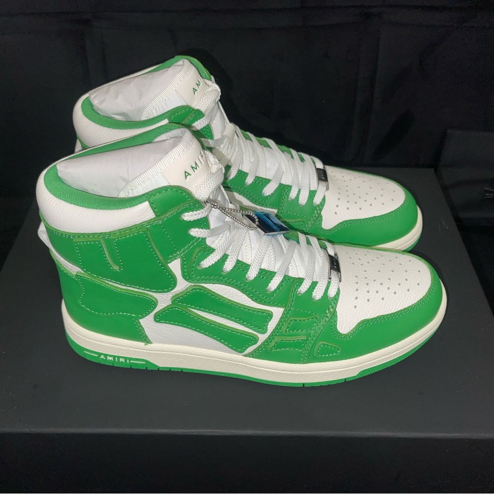 AMIRI Green and White High Top Skeleton Sneakers